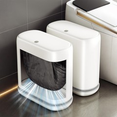 Bathroom Trash Can Lid 3 Gal Slim AutoAdsorption White With 75 Bags