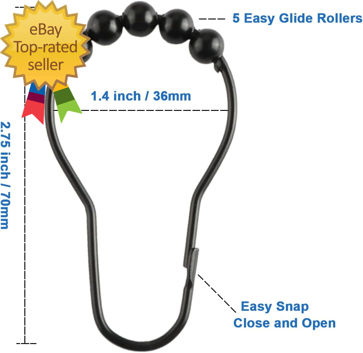 Shower Curtain Hooks Rings Rustproof Metal Shower Curtain Rings for Bathroom gallery