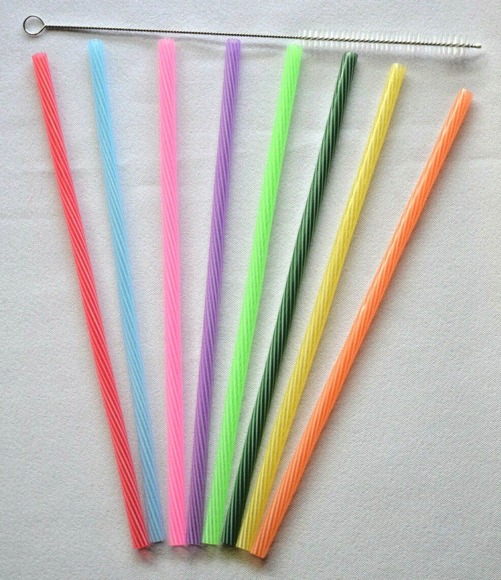 8 - 8" Reusable Straws Swirl Plastic Acrylic NO RINGS BPA Free Cleaning Brush#30 gallery