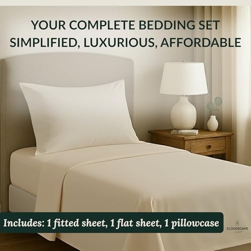 CLOUDSCAPE 100% Egyptian Cotton Sheets Size - Extra Deep Pocket Twin 03. Ivory gallery