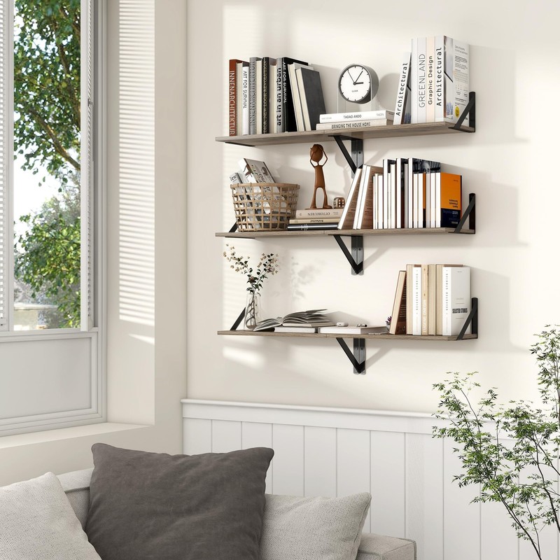 Axeman Rustic Grey Wood Floating Wall Shelves Set of 2, 16 x 8 in Farmhouse gallery