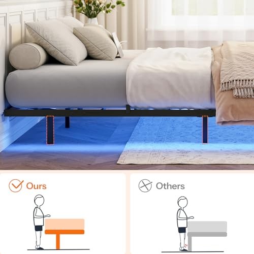 Floating Bed Frame Size, Bed Frame with Charging Station and LED Lights, King gallery