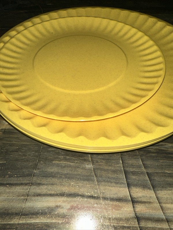 23 Reusable "Paper" Plate Dinner + Bread Melamine Yellow + Green Picnic Camping gallery