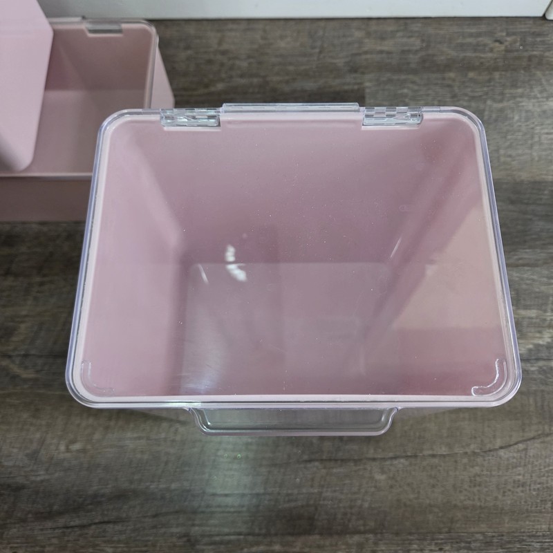 Set Of mDesign Plastic Stackable Storage Box Hinged Clear Lid Pink Containers gallery