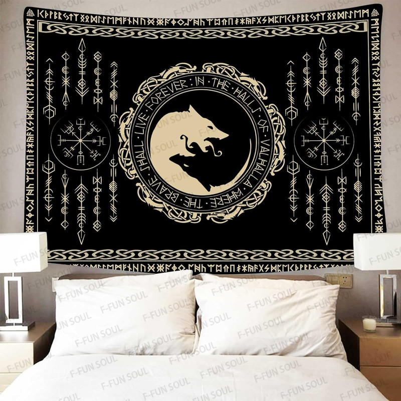 Nordic Vikings Tapestry, 40X30Inches Soft Flannel, Viking Violence Wolf Celtic R gallery