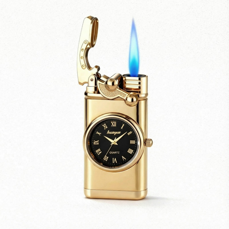Vintage Clock Style Refillable Butane Lighter Windproof Adjustable Flame gallery