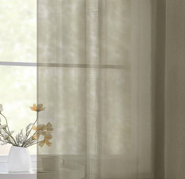 2 Panels Premium Sandstone Sheer Pinch Pleat Curtains 52"W x 90"L Textured gallery