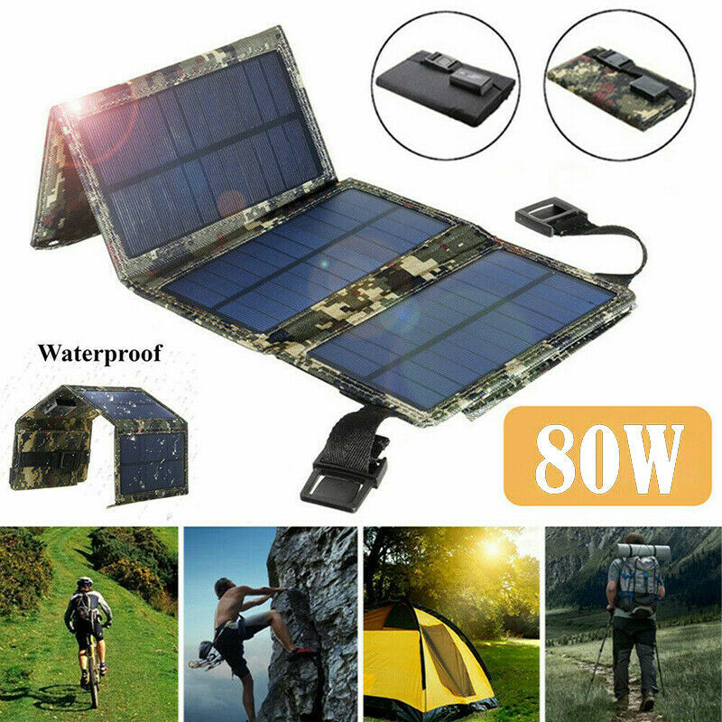 Portable 80W USB Solar Panel Folding Power Bank Outdoor Camping Phone Charger gallery