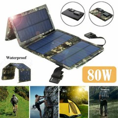 Portable 80W USB Solar Panel Folding Power Bank Outdoor Camping Phone Charger