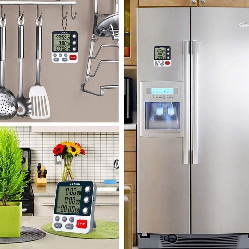 Digital Dual Kitchen Timer 3 Channels with Loud Alarm and Flashing Light gallery