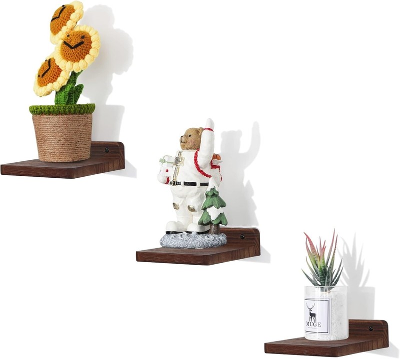 Versatile Wall-Mounted 5x5 Inch Dark Walnut Shelves - Set of 3 for Any Room gallery