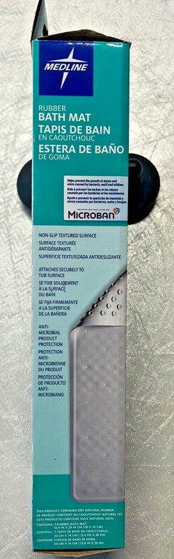Microban Non-Slip Textured Rubber Bath Mat Medline Bath Safety White 13.4 x 29In gallery