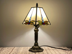 Tiffany Style Decor Table Lamp Bedside Light with Dragonfly Stained Glass H14″