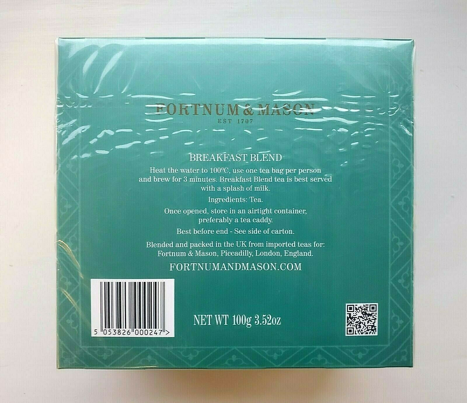 Fortnum and Mason UK Breakfast Blend Tea, 50 Foil Wrapped Tea bags - EXP 5/25 gallery