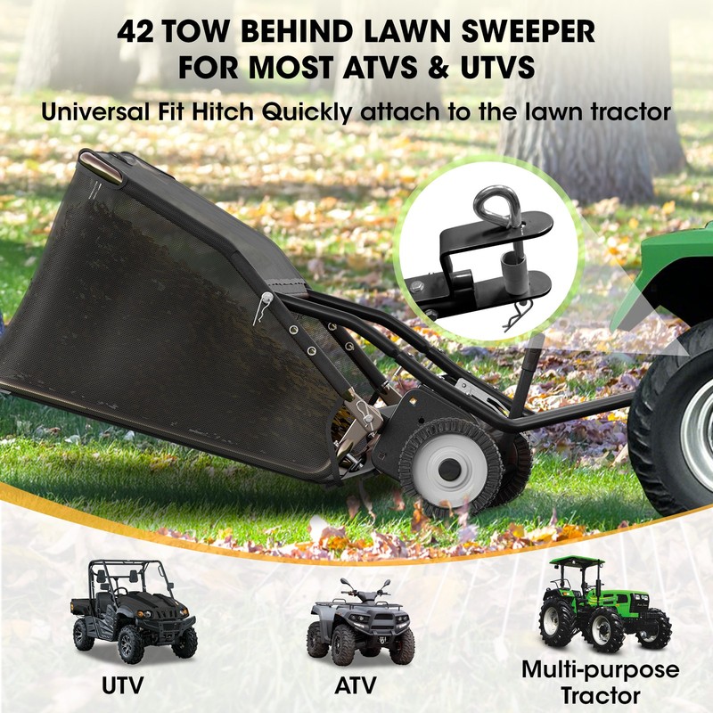 40" Lawn Sweeper Landscape Tractor Rake Tine Tow Dethatcher Pull Behind Mower gallery