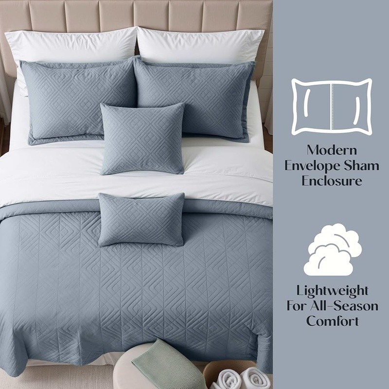 Microfiber King Quilt Set Lightweight Reversible W/ Pillow Shams Euro Shams New gallery