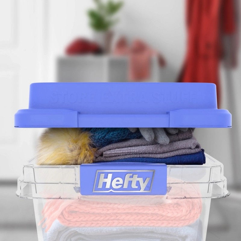 Hefty 18 Quart Clear Storage Bin With Blue Hi Rise Lid FREE SHIPPING gallery