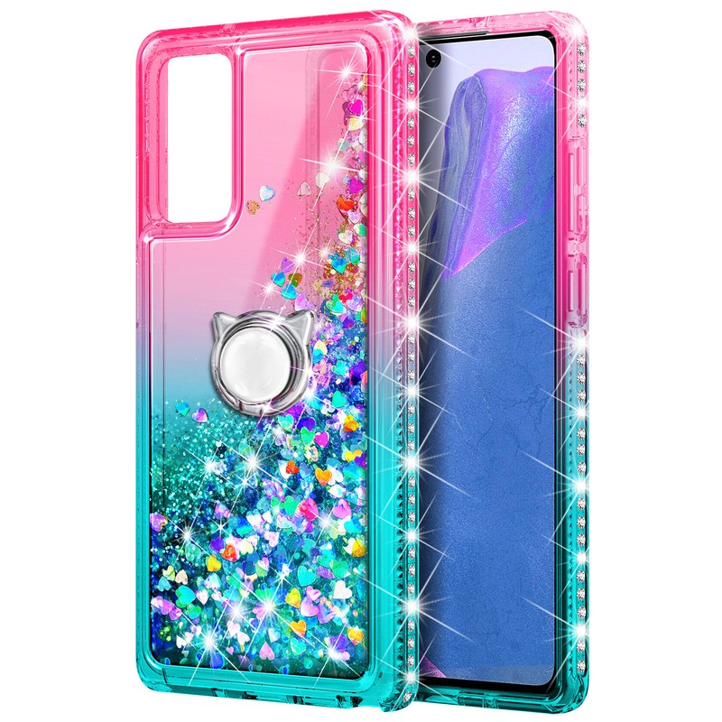 For Samsung Galaxy A03S, Glitter Ring Stand Phone Case + Tempered Glass &Lanyard gallery