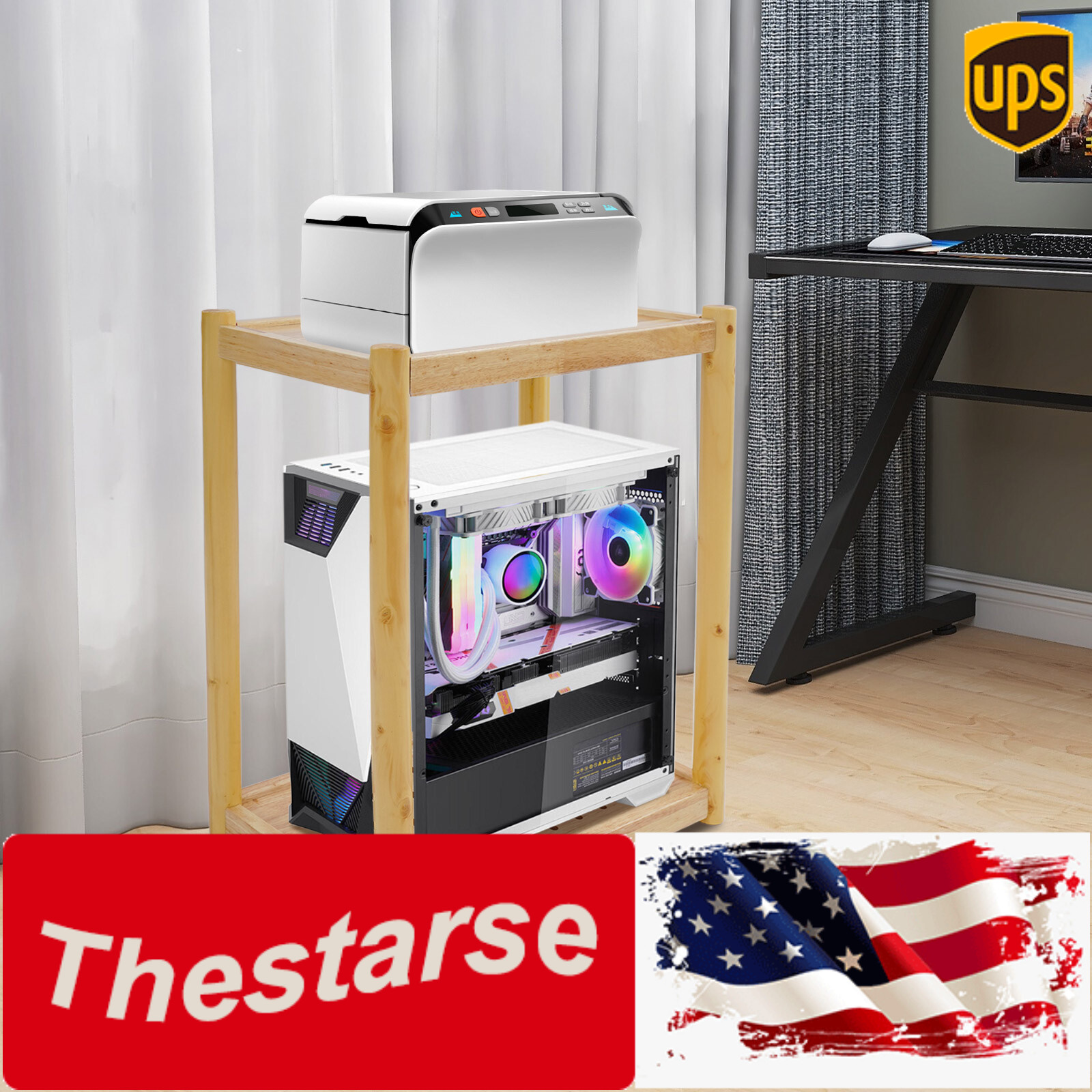Wood Printer Stand Mobile Printer Table Under Desk Printer Cart 20kg/44lbs gallery