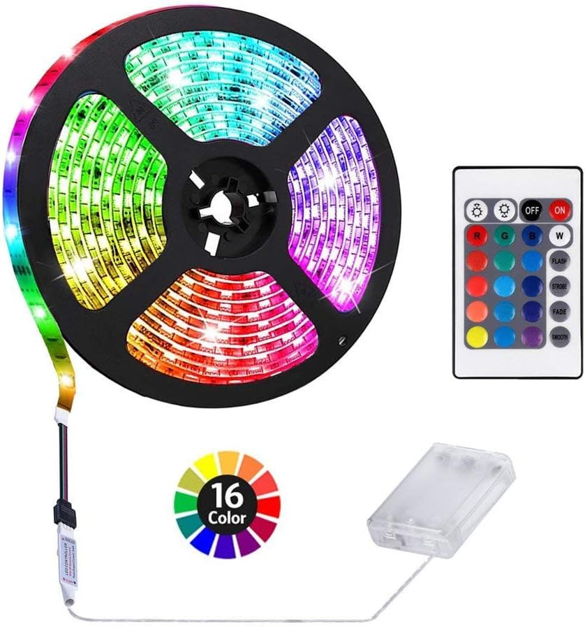 2M/6.6FT Battery Powered LED Strip Lights, Flexible Color Changing RGB LED Li...