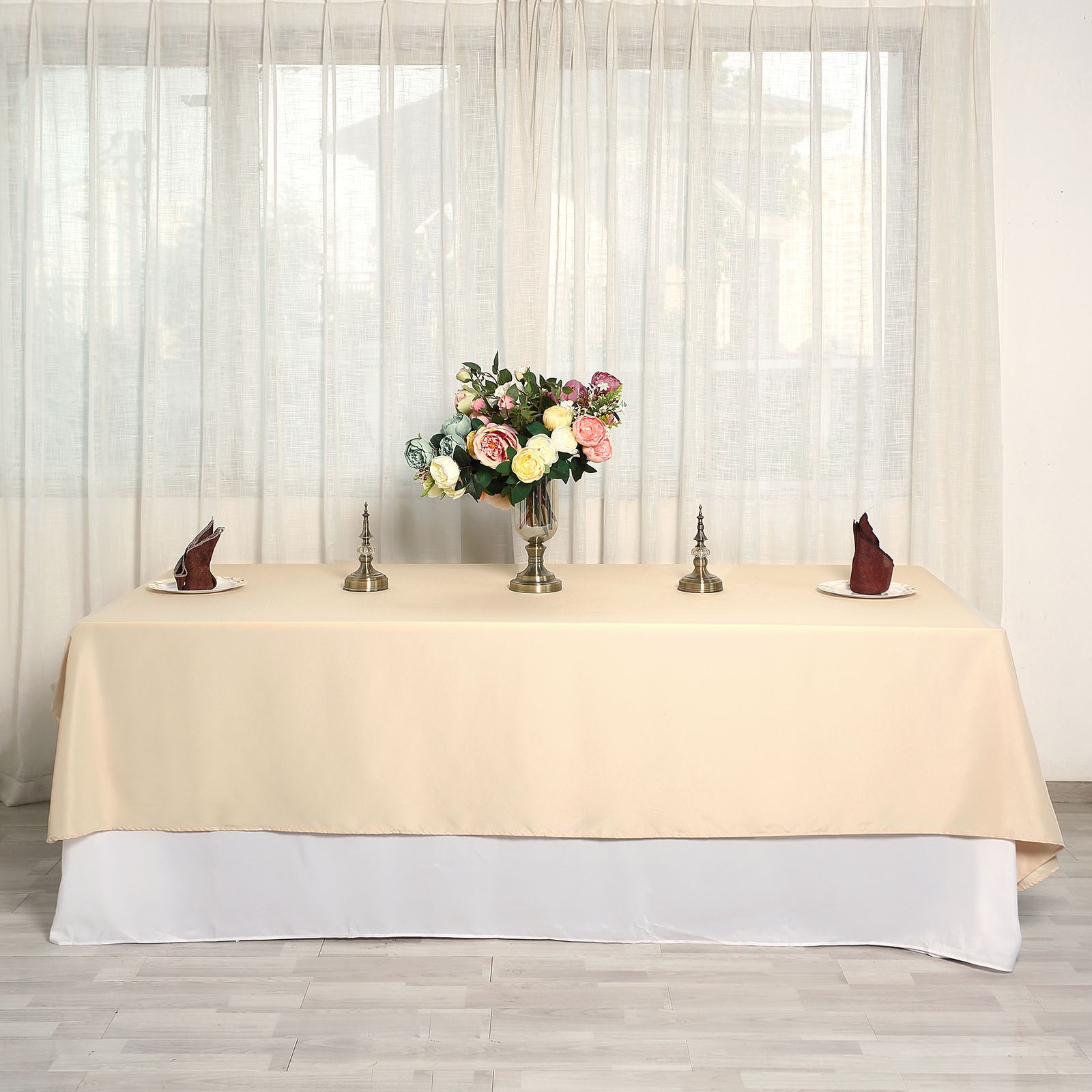 Beige 72x120 RECTANGLE POLYESTER TABLECLOTH Wedding Catering Dinner Supplies gallery
