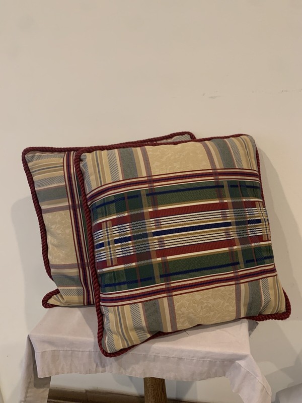 Classic PLAID PILLOWS WITH RUST GOLD RED TAN GREEN BROWN Striped Christmas Feel gallery