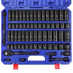 WORKPRO 65PC 1/2” Drive Impact Socket Sets 3/8″-1-1/4″ 10-24mm Deep Shallow Kits