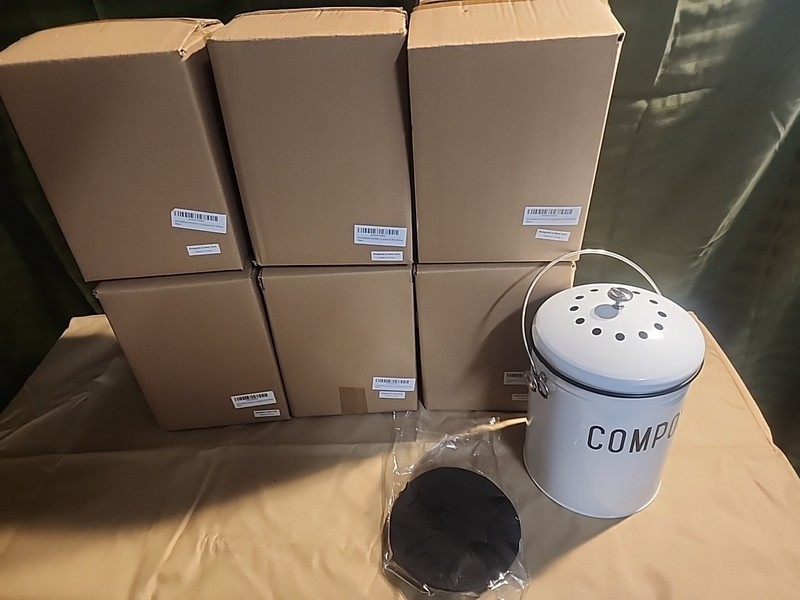 Compost Bin with Lid 1.3 Gallon Spare Charcoal Filters Kitchen Metal White New gallery