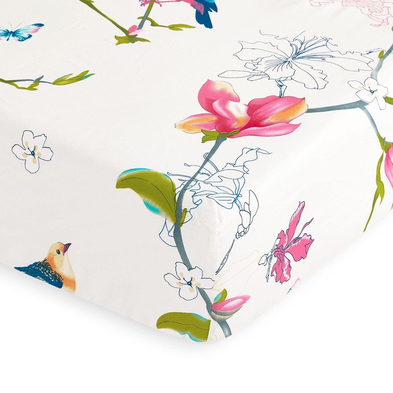 Wake In Cloud - Floral Bed Sheets, 100% Cotton, 4-Piece Sheet Set, Bird Patterne gallery