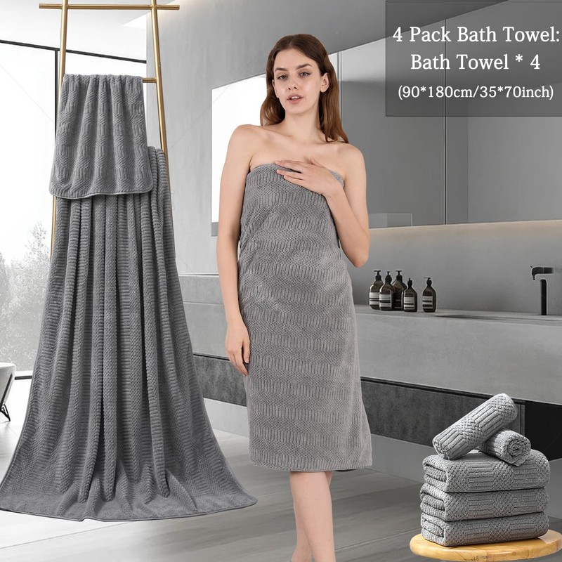 4 Pack Extra Large Microfiber Bath Towels Set,35x70 inches,600GSM,Less Lint H... gallery