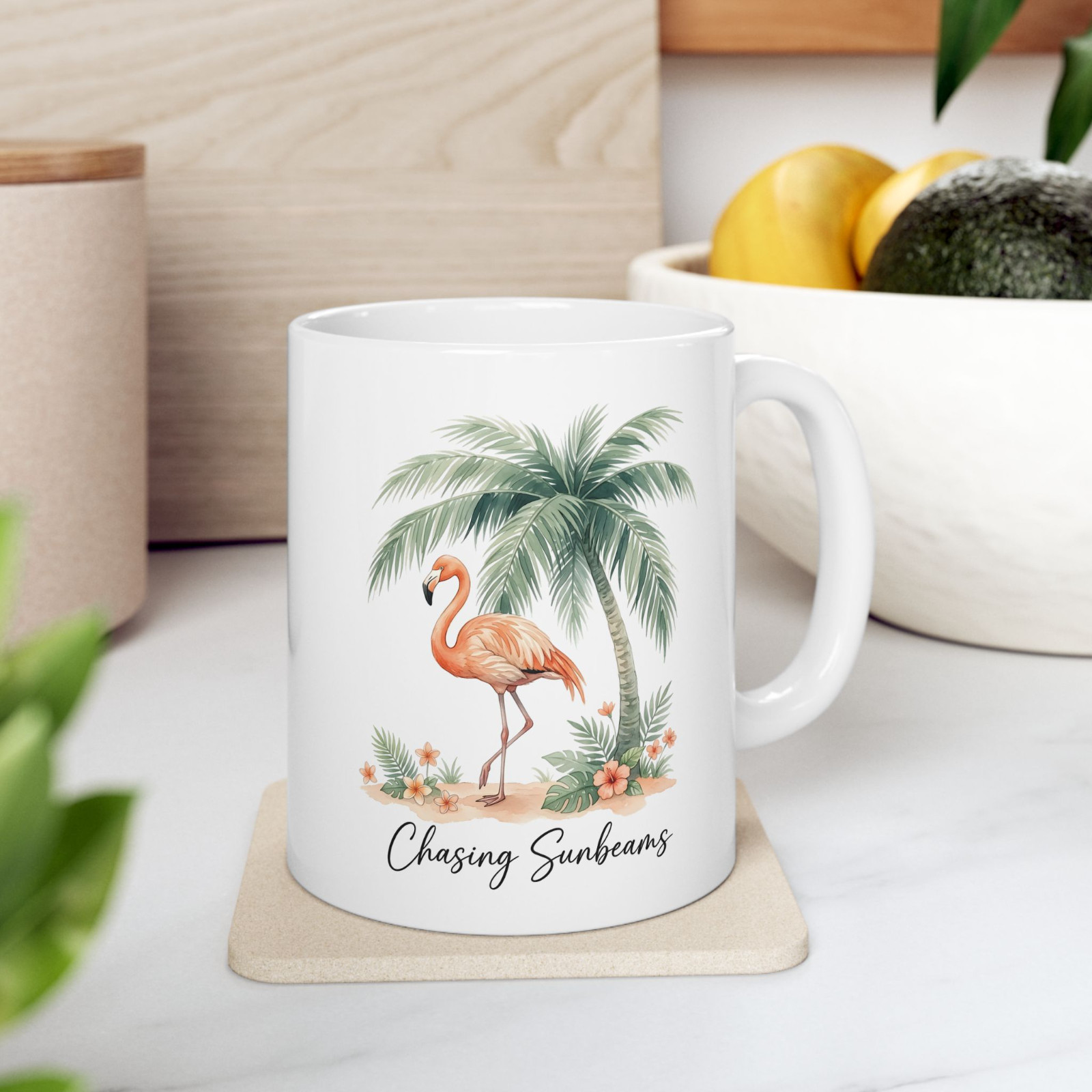 Chasing Sunbeams Flamingo Mug Tropical Palm Tree Beach Coffee Cup gallery