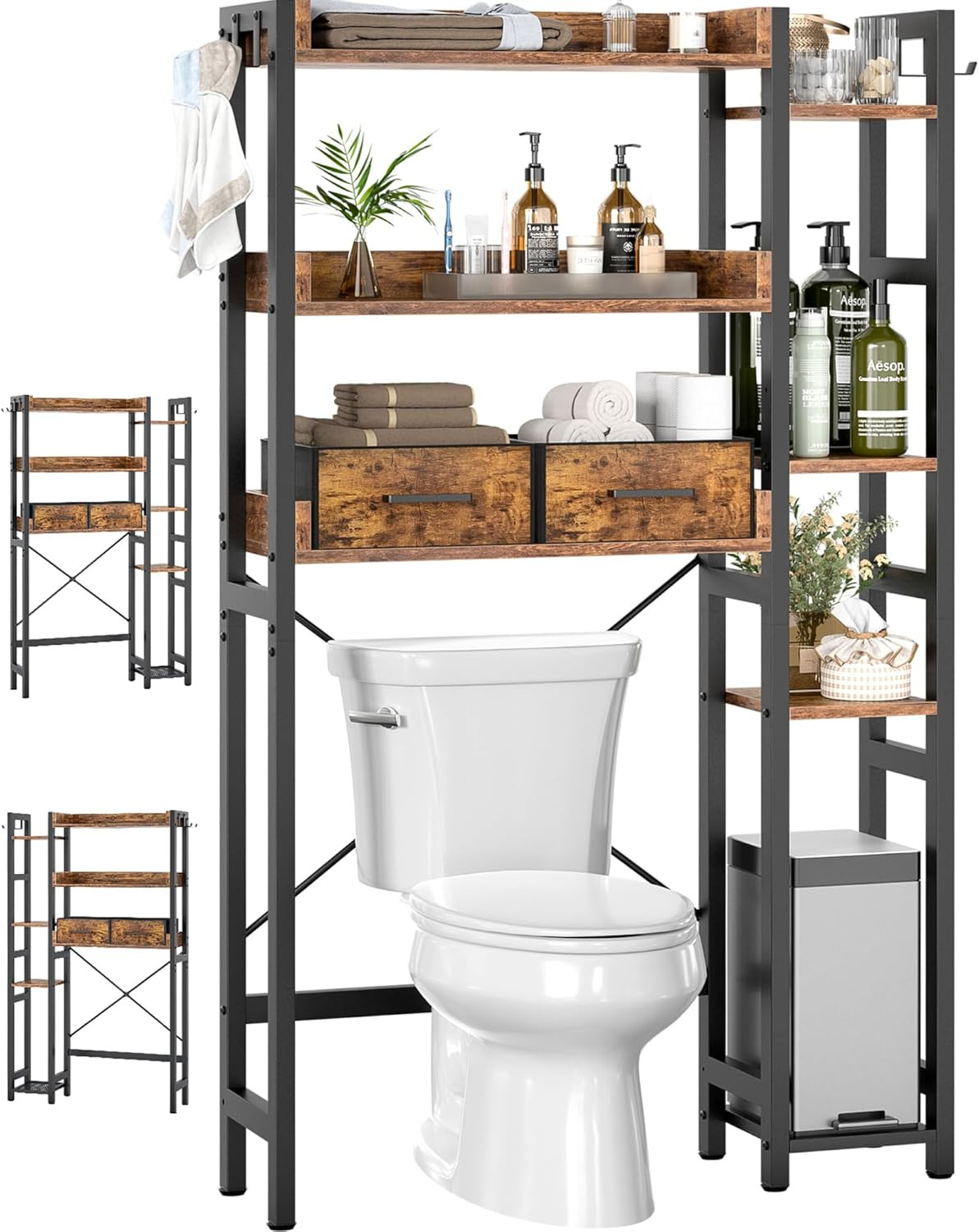 Over the Toilet Storage with 2 Drawers - 7 Tier Bathroom Organizer with Adjustab gallery