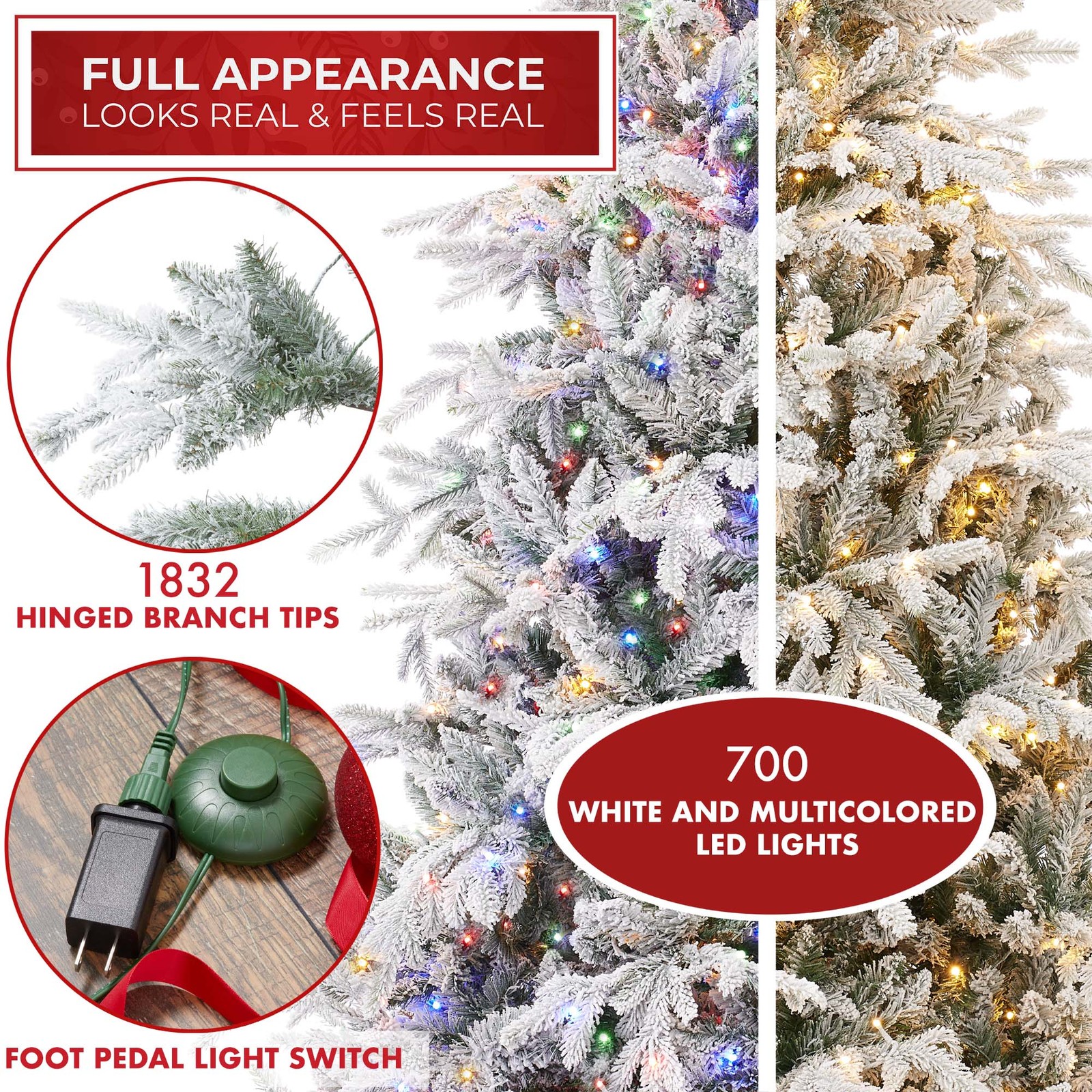 OPEN BOX - 7.5FT Pre-Lit Snow-Flocked Aspen Fir Realistic Artificial Xmas Tree gallery