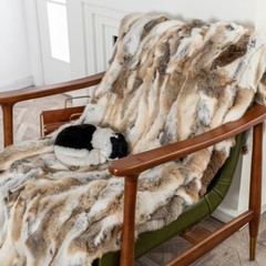 Luxury Soft Real Rabbit Fur Throw Blanket Tan Warm Large Sofa Bedspread 55×63”