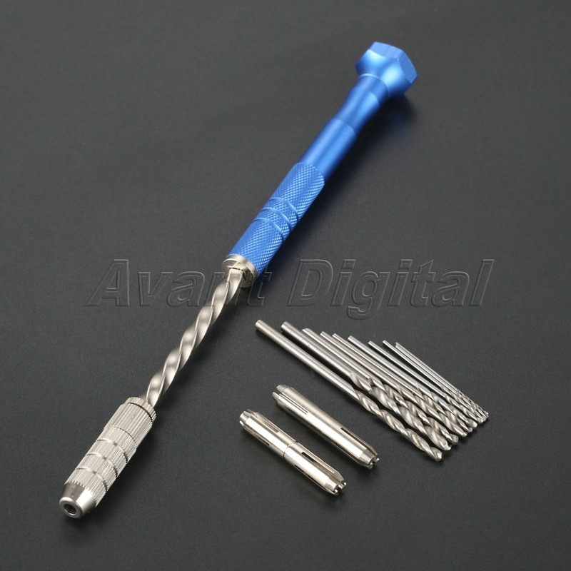 Semi Automatic Spiral Hand Push Drill Pin Vise Chuck & 10x Micro Drill Bits 1x gallery