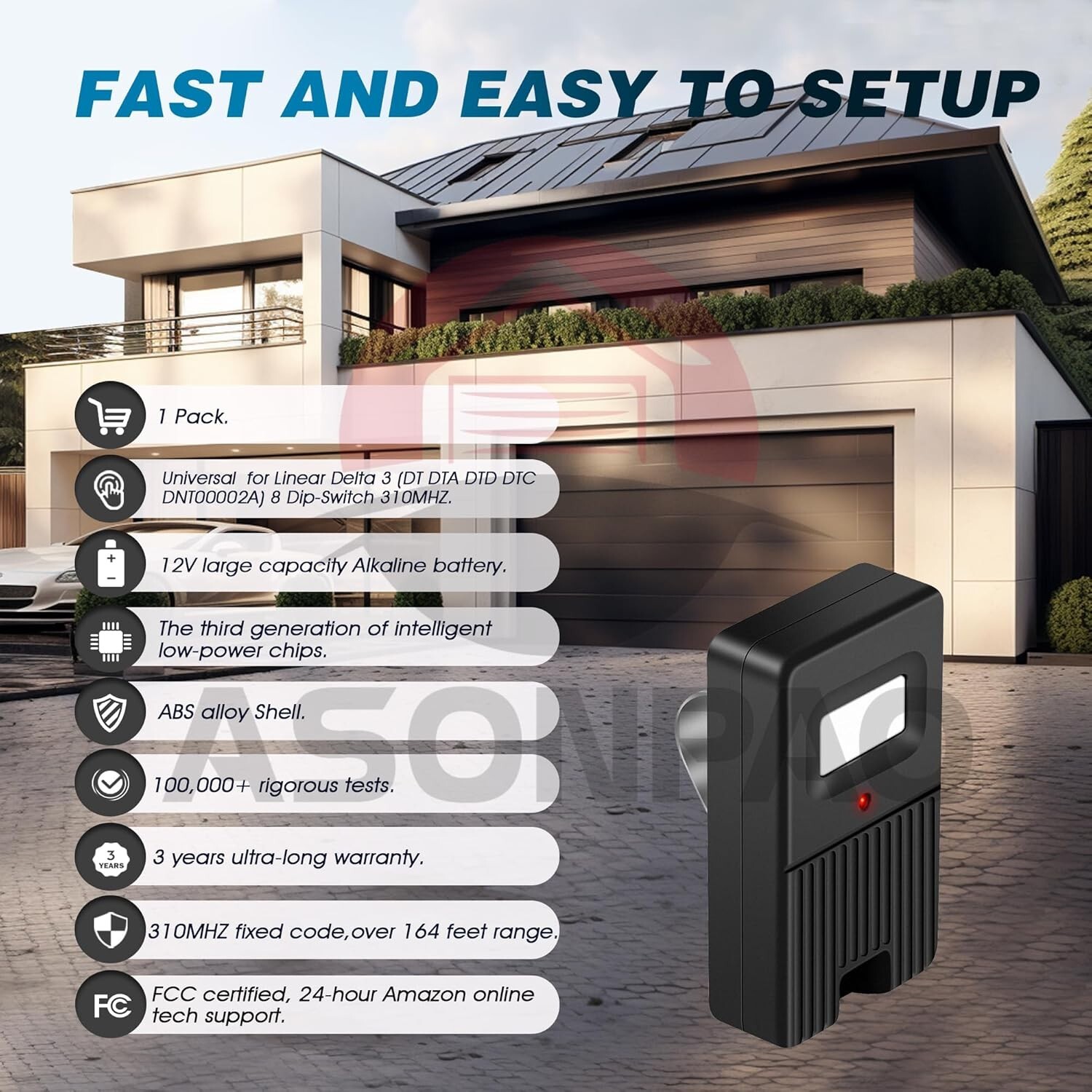 1 for Linear DTC Delta 3 Remote Garage Door Transmitter 8 Dip Switch 310MHZ(DT gallery