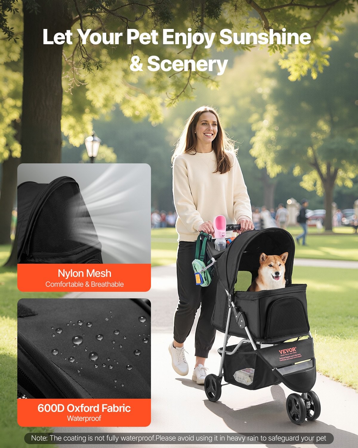 Foldable 3 Wheel Pet Stroller w/ Brake Up to 35lb Travel Dog Cat Stroller for Ca gallery