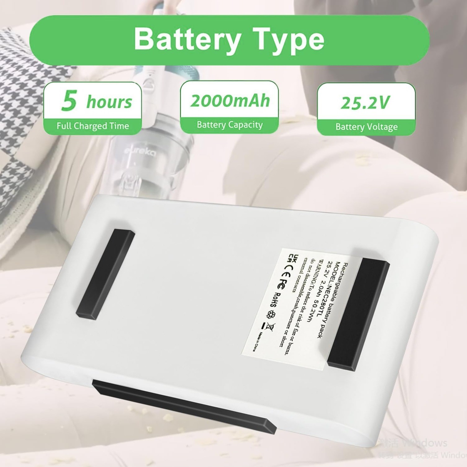Remate Battery for Eureka NEC280TL and NEC285GR Cordless Vacuum Cleaner 25.2V gallery