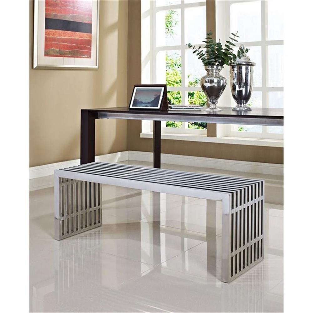 Modway Gridiron Medium Modern Style Stainless Steel Bench in Silver gallery