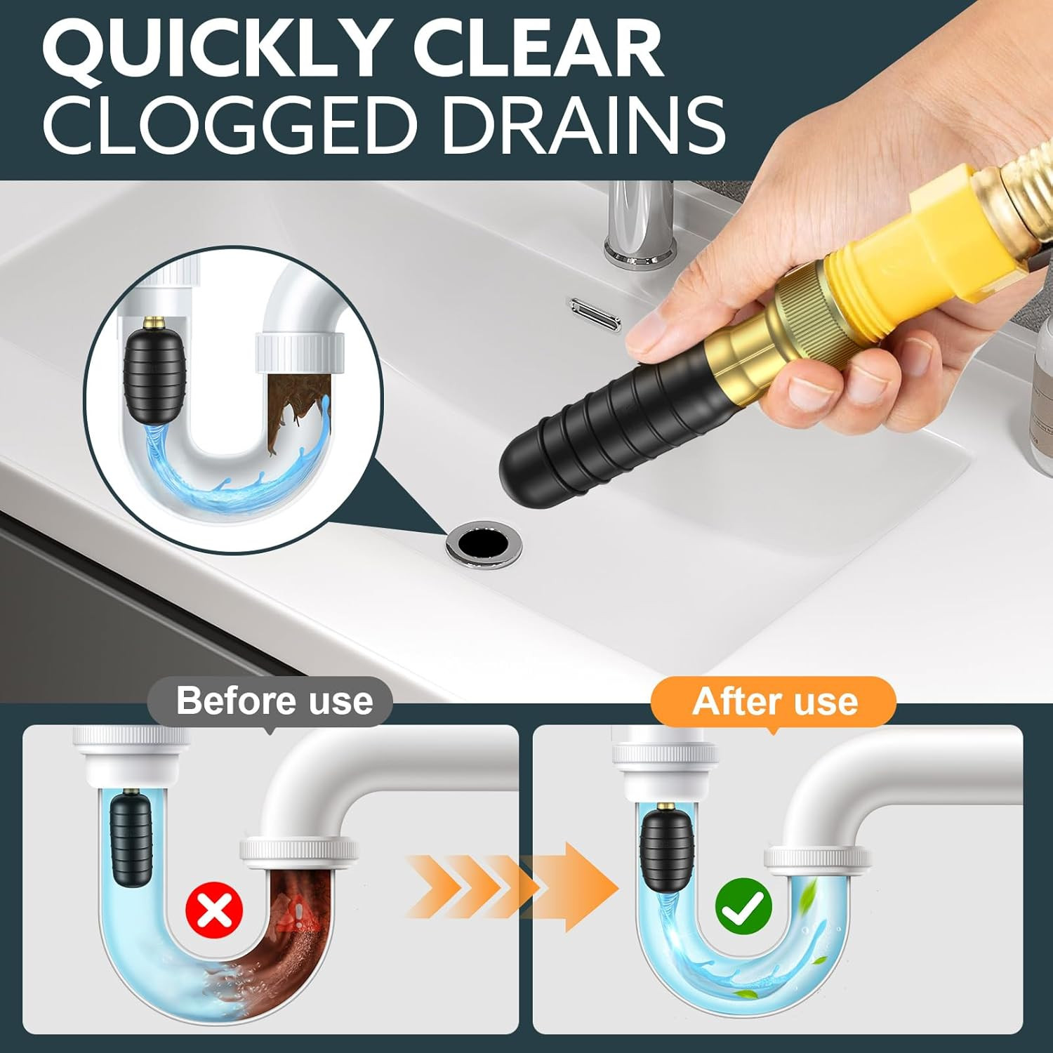3-Pack Drain Bladder Kit Water-Powered Rubber Cleaning Fits 1 to 6" Pipes Ideal gallery