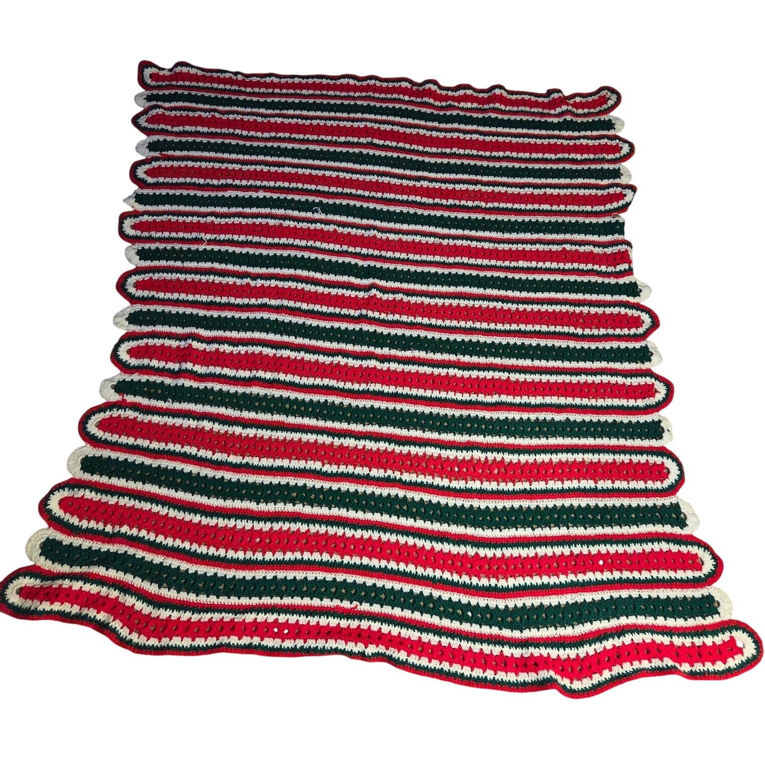 Handmade Crochet Afghan Blanket Red Green White Christmas Throw 73x70 gallery