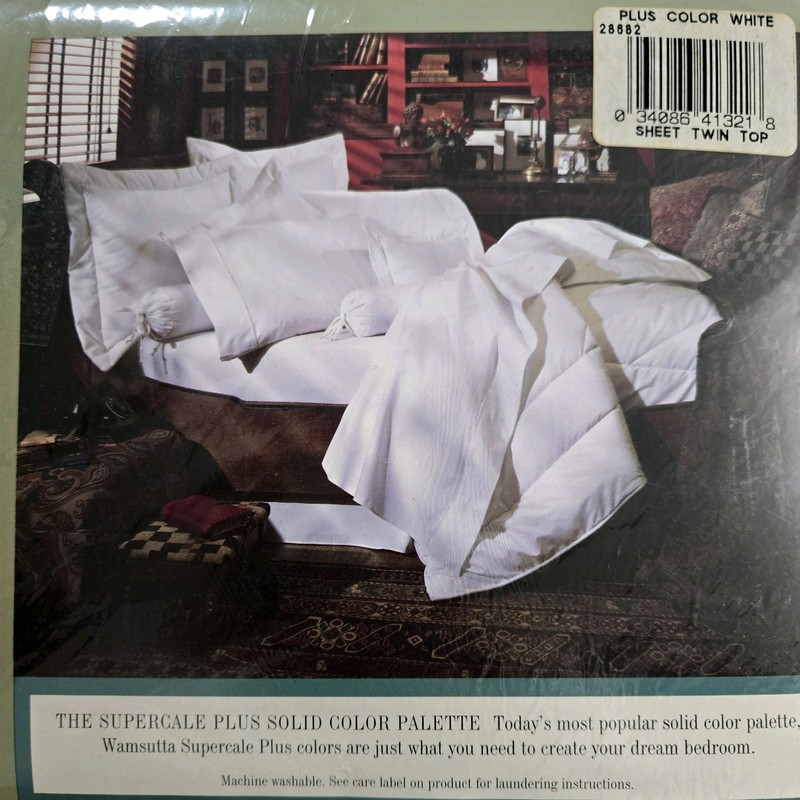 NOS Wamsutta Supercale Plus WHITE 200tc Twin Flat Sheet Cotton Blend 66X96 RARE gallery