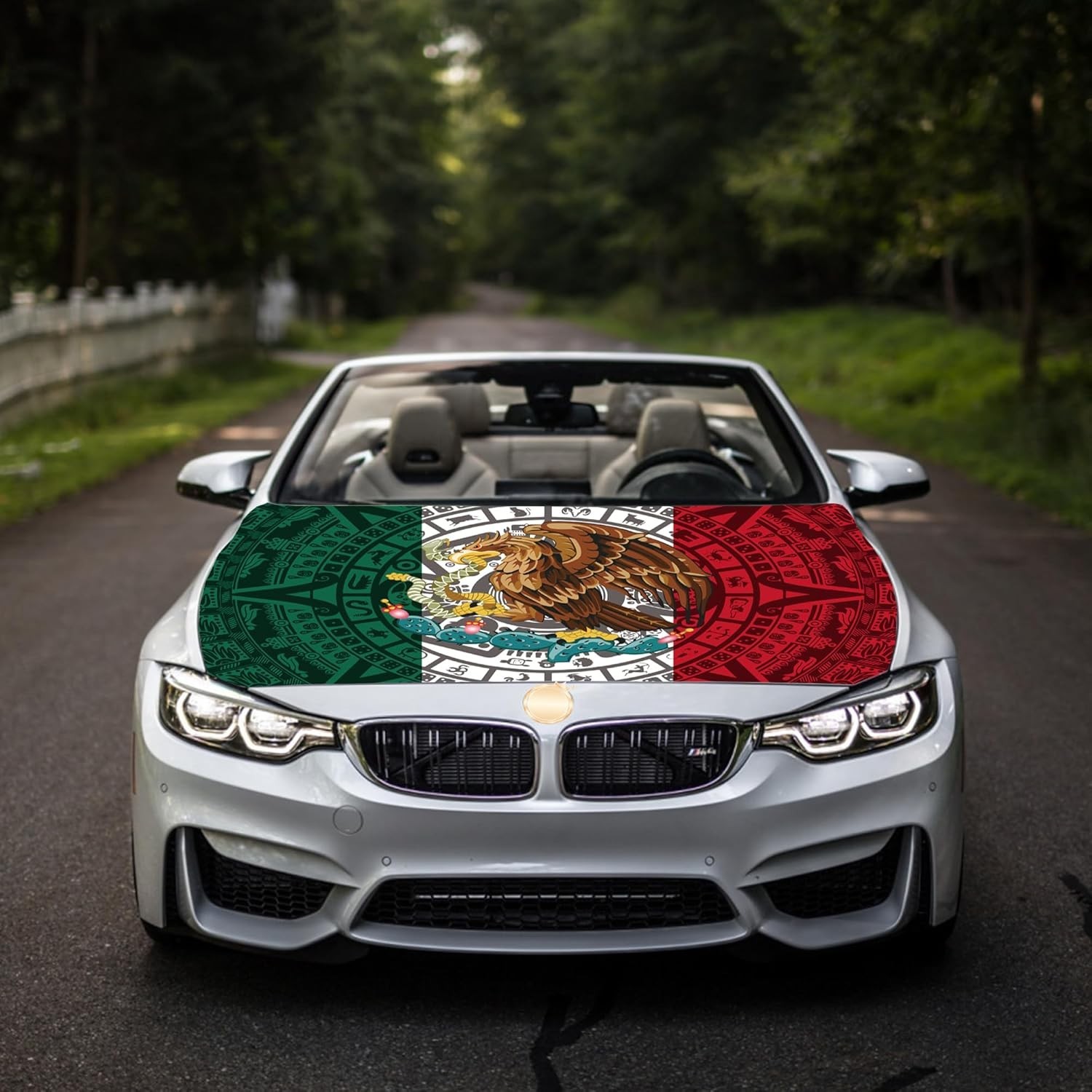Mexico Flag Car Hood Cover Stretch Polyester Protector 4X5 Ft Automotive Hood Co gallery