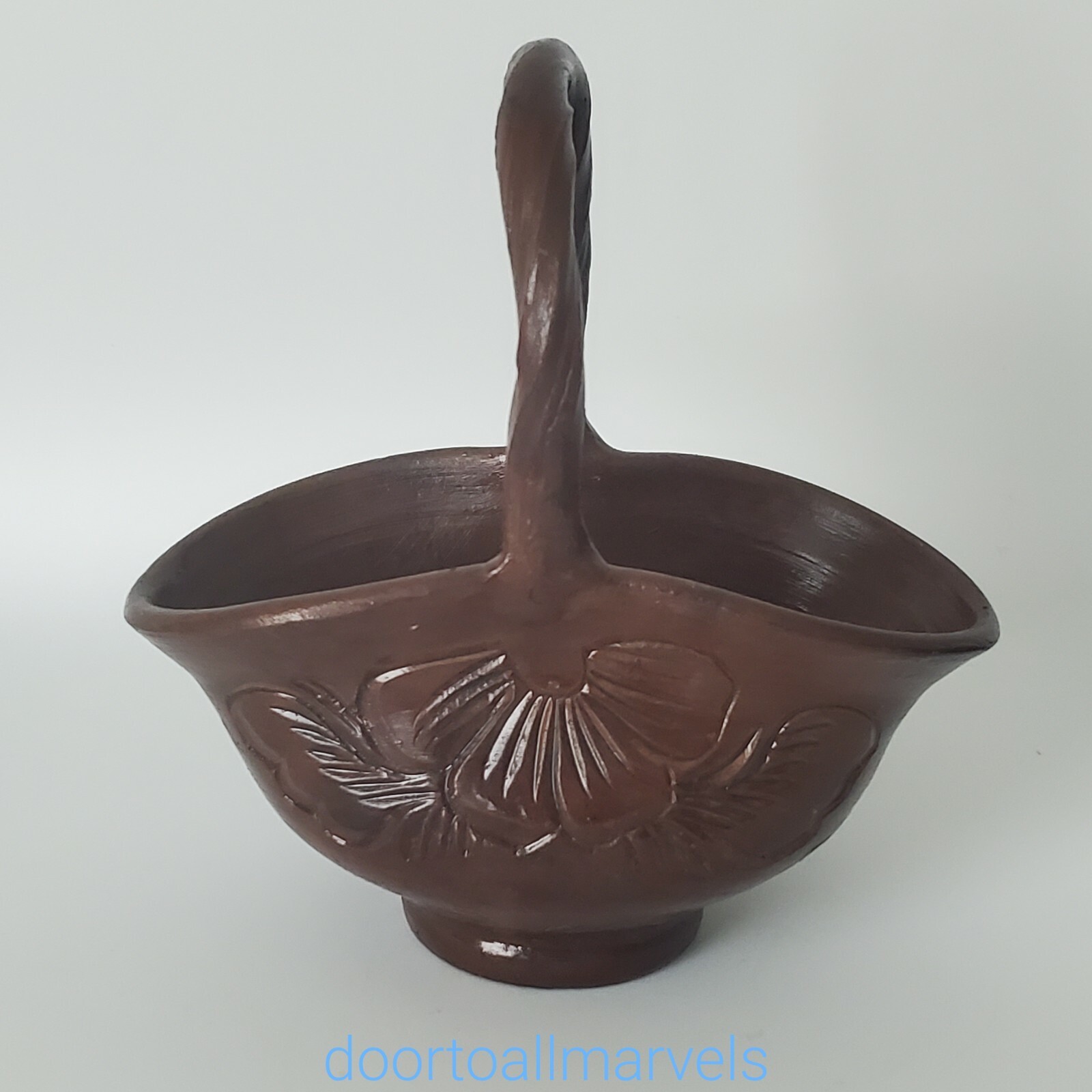 VTG KOROND Transylvania Pottery Mini Basket Planter Hand Carved Signed gallery
