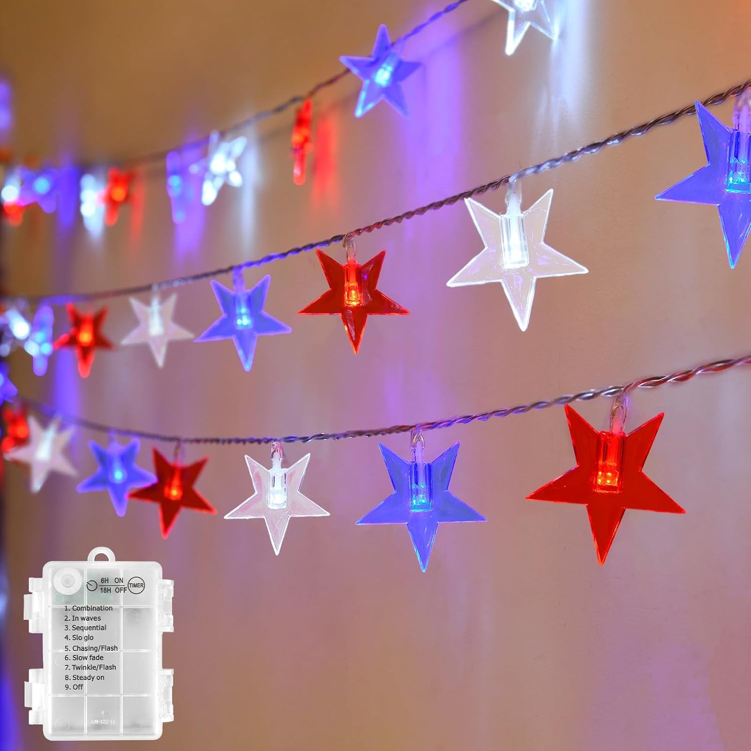 20FT Red White Blue Star String Lights for Memorial Day Decorations Outdoor gallery