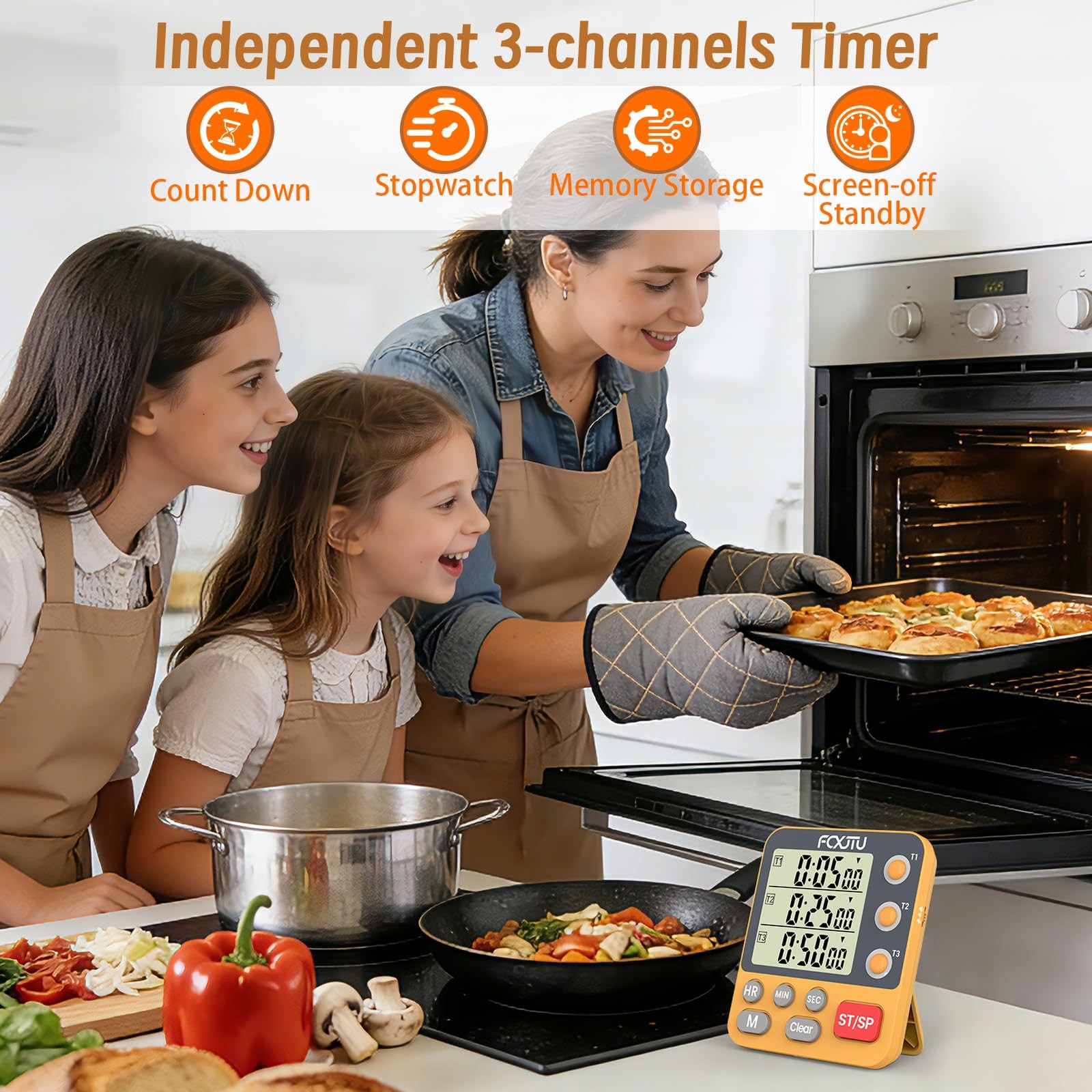 FCXJTU Digital Dual Triple Kitchen Timer, 3-Channel Magnetic Countdown Timer ... gallery
