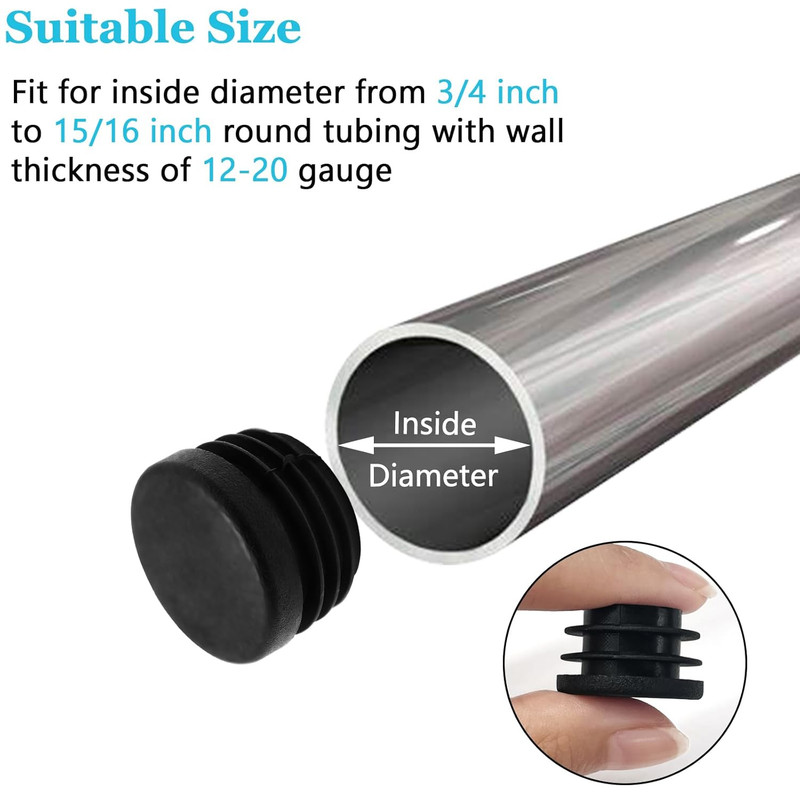 12 Pcs 1 Inch round Plastic Hole Plug, Black Tubing End Cap Table Chair Legs Tub gallery