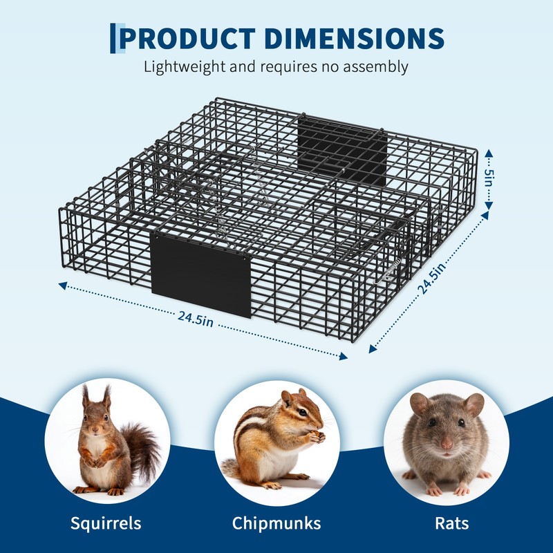 24" 2-Door Humane Squirrel Trap Cage with Carrying Handle & Top Release Lid gallery