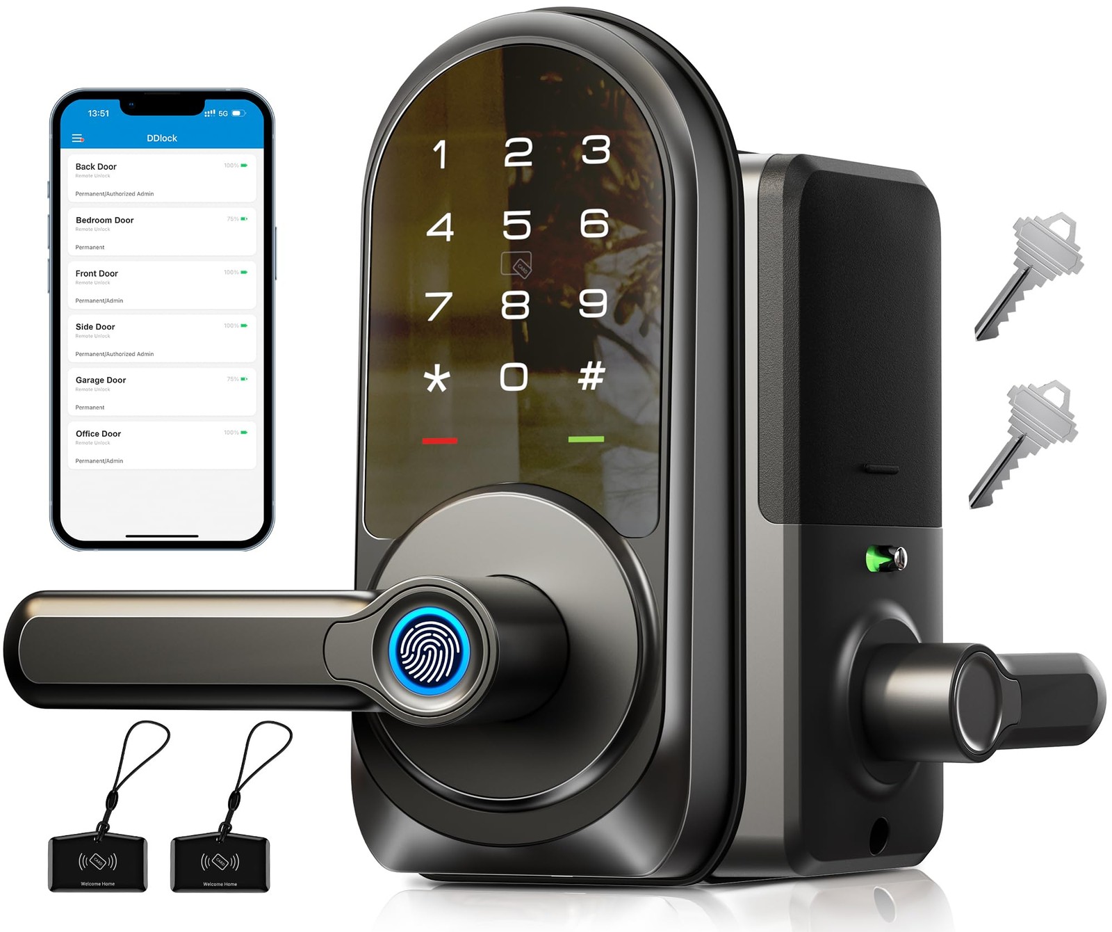 RZ09 Lock, 7-in-1 Keyless Entry with Handle Set, APP Control Fingerprint Dead... gallery