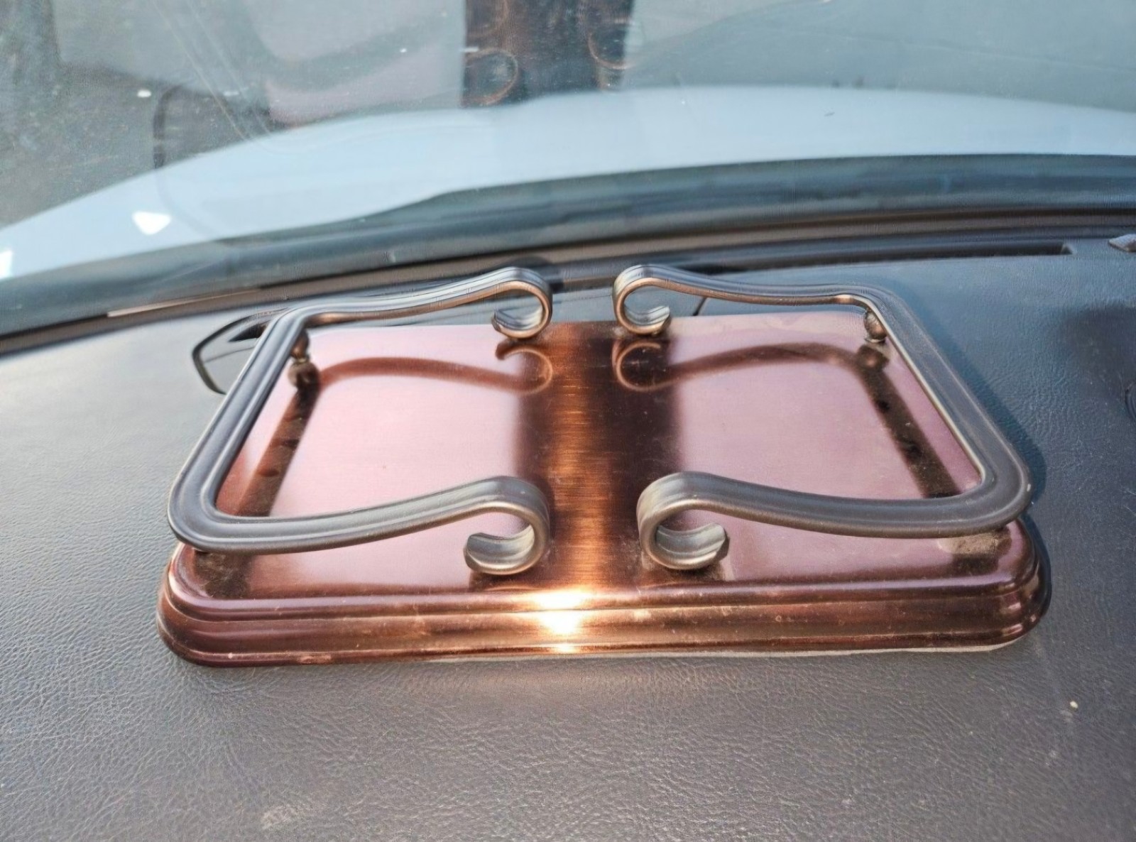 mDesign tray styled with a decorative bronze finish and scroll-shaped handles gallery